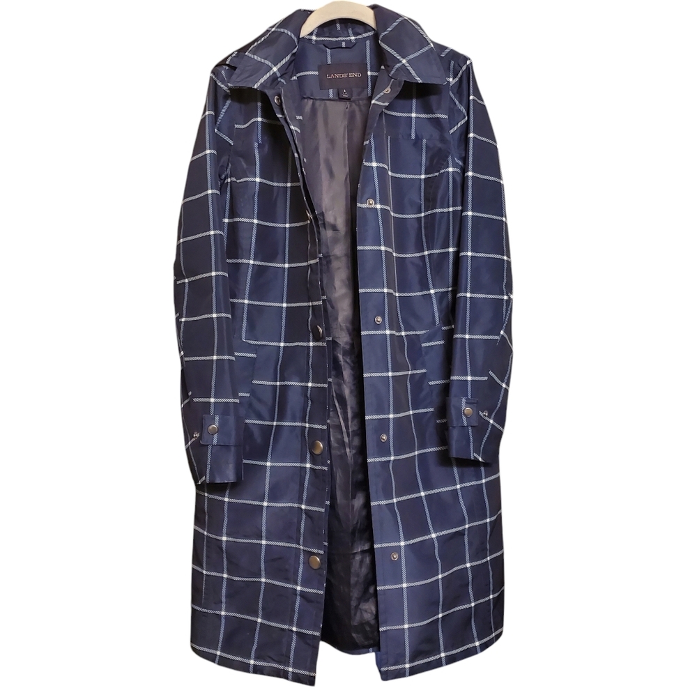 Women's Window Pane Removable Hood Navy Stylish Jacket Academia Daily